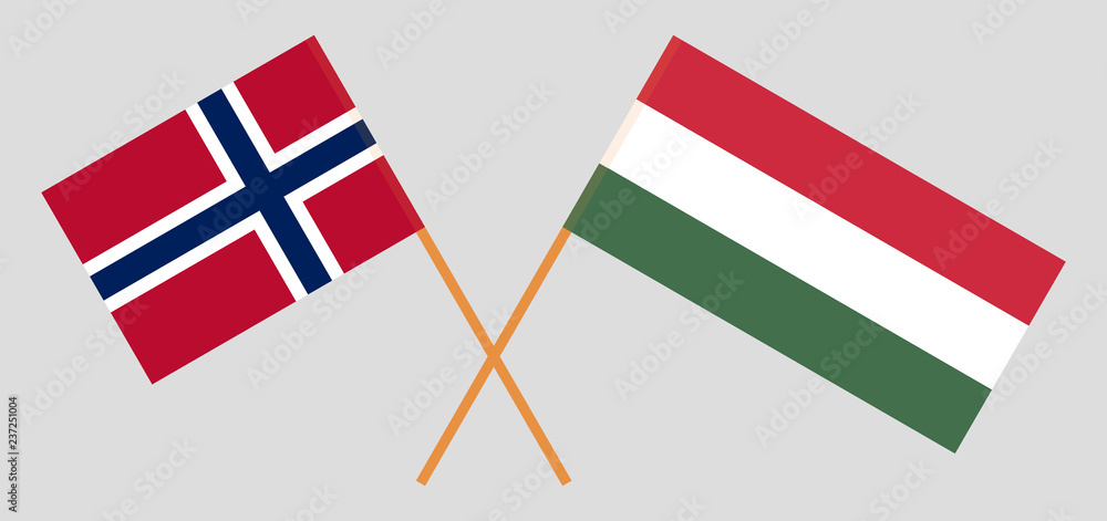 Hungary and Norway. The Hungarian and Norwegian flags. Official proportion. Correct colors. Vector
