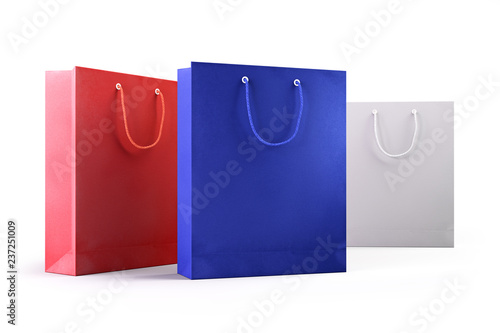 Set of colorful empty shopping bags on white background. Business, retail, sale and commerce concept.