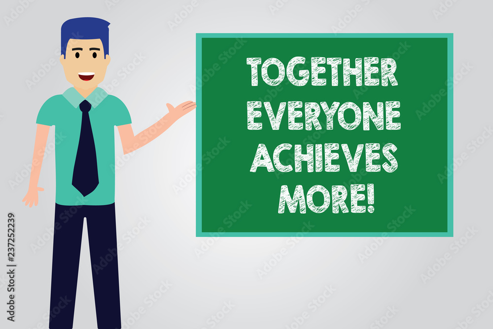 Handwriting text writing Together Everyone Achieves More. Concept meaning Teamwork gives better final results Man with Tie Standing Talking Presenting Blank Color Square Board photo Handwriting text writing Together Everyone Achieves More. Concept meaning Teamwork gives better final results Man with Tie Standing Talking Presenting Blank Color Square Board photo