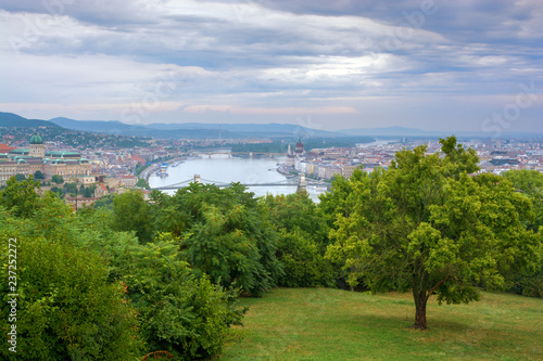 Park on Gellért hill, view of Budapest city