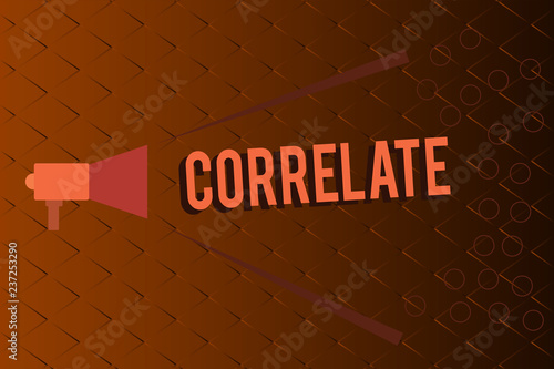 Conceptual hand writing showing Correlate. Business photo text have mutual relationship or connection in which one thing affects Megaphone coming out of on envelope announcing and talking photo