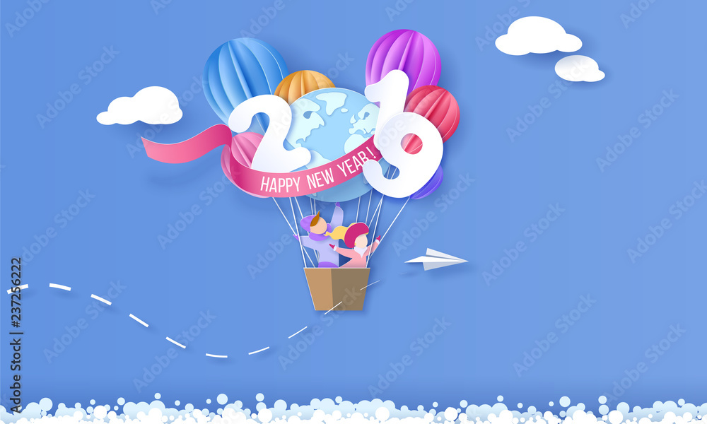 2019 Happy New Year design card with kids 2019 Happy New Year design card with kids