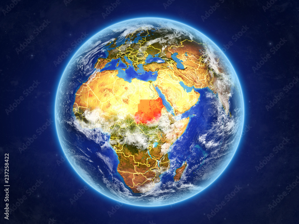 Sudan from space. Planet Earth with country borders and extremely high detail of planet surface and clouds. Sudan from space. Planet Earth with country borders and extremely high detail of planet surface and clouds.
