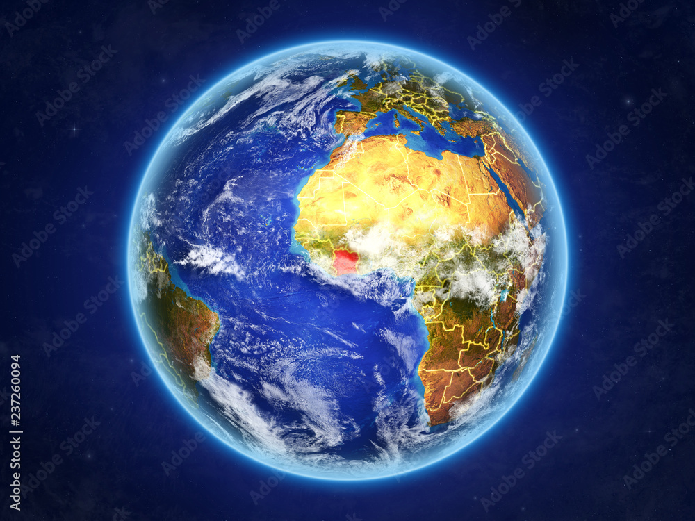 Ivory Coast from space. Planet Earth with country borders and extremely high detail of planet surface and clouds. Ivory Coast from space. Planet Earth with country borders and extremely high detail of planet surface and clouds.