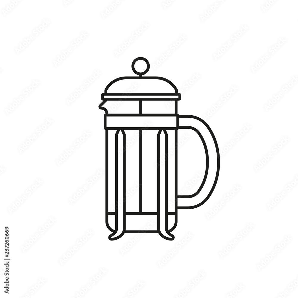 French press pot for coffee or tea line icon. Coffee maker logo. Vector illustration. French press pot for coffee or tea line icon. Coffee maker logo. Vector illustration.