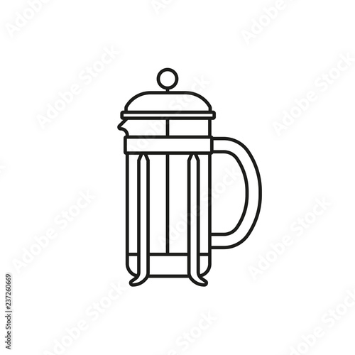 French press pot for coffee or tea line icon. Coffee maker logo. Vector illustration.