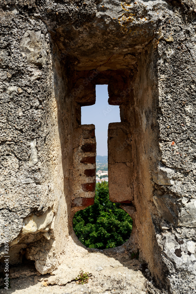 Arrowslit in Cross Shape of the Templar Castle in Tomar