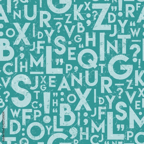 Seamless Vector Textured Alphabet English Language Letters Repeat Pattern in Mint Green & Turquoise