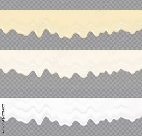 Liquid mayonnaise, milk and cream white seamless texture. Mayonnaise realistic repeat textures isolated on transparent background. Vector gradient mesh.