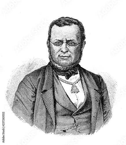 Vintage engraving portrait of Camillo Benso, Count of Cavour (1810 - 1861) ,  Italian statesman,  Prime Minister of the Kingdom of Piedmont-Sardinia and  Prime Minister of Italy photo