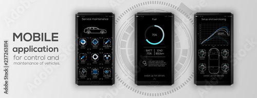 Mobile app cars infographic template with modern design weekly and annual statistics graphs. Cars statistic, web design, UI elements. Vector EPS 10