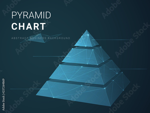 Abstract modern business background vector depicting pyramid chart with stars and lines in shape of a divided pyramid on blue background.