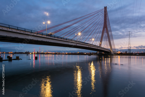 Cable stayed bridge over Martwa Wisla river at dusk in Gdansk. Poland Europe © vivoo