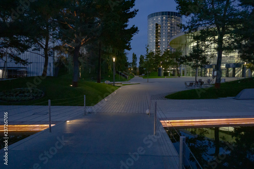 Wolfsburg, Lower Saxony, Towers with new cars ready for delivery in the Autostadt of