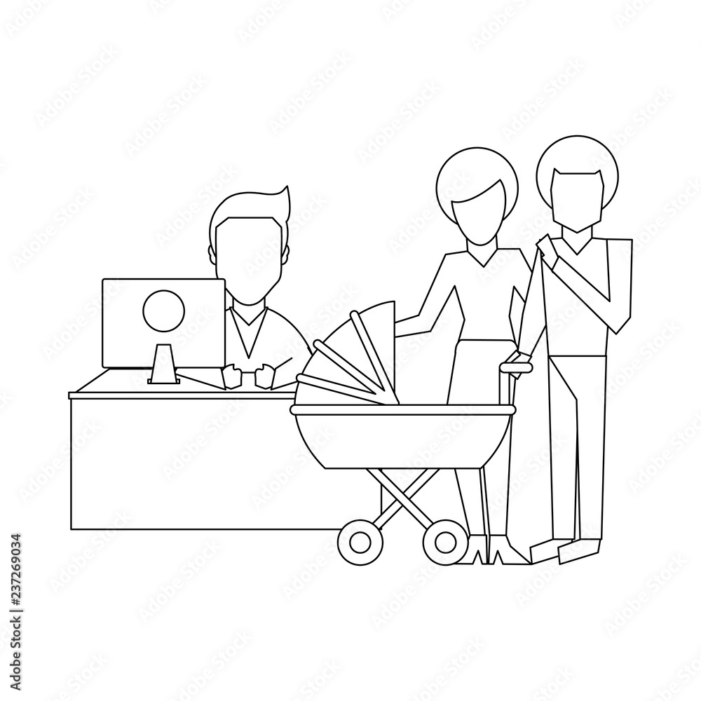 Doctor and patients black and white Doctor and patients black and white