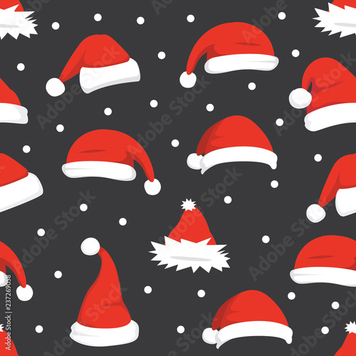 Santa hats background. Christmas seamless pattern vector. New year cartoon red hat.