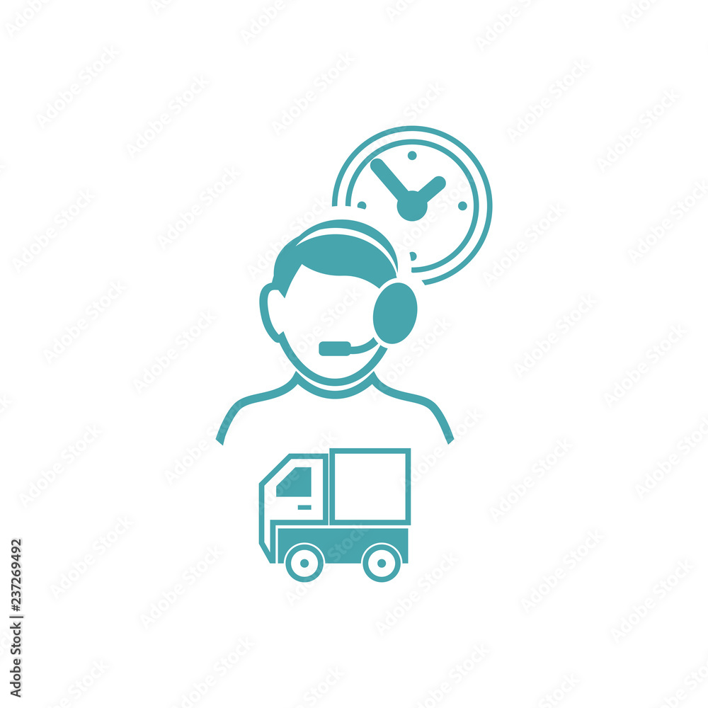 Vector picture of the person of the dispatcher, wall clock and lorry. Vector picture of the person of the dispatcher, wall clock and lorry.