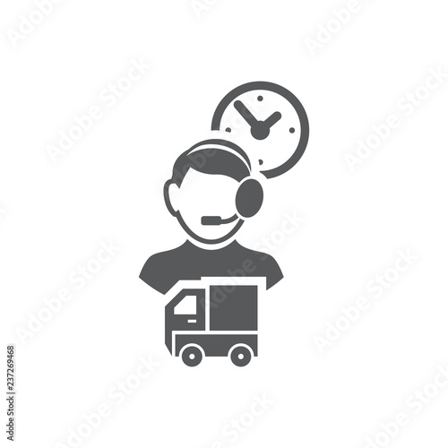 Vector picture of the person of the dispatcher, wall clock and lorry.
