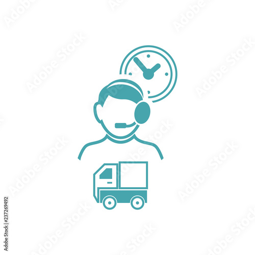 Vector picture of the person of the dispatcher, wall clock and lorry.