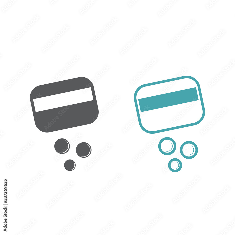 Cash card and three coins. Cash card and three coins.