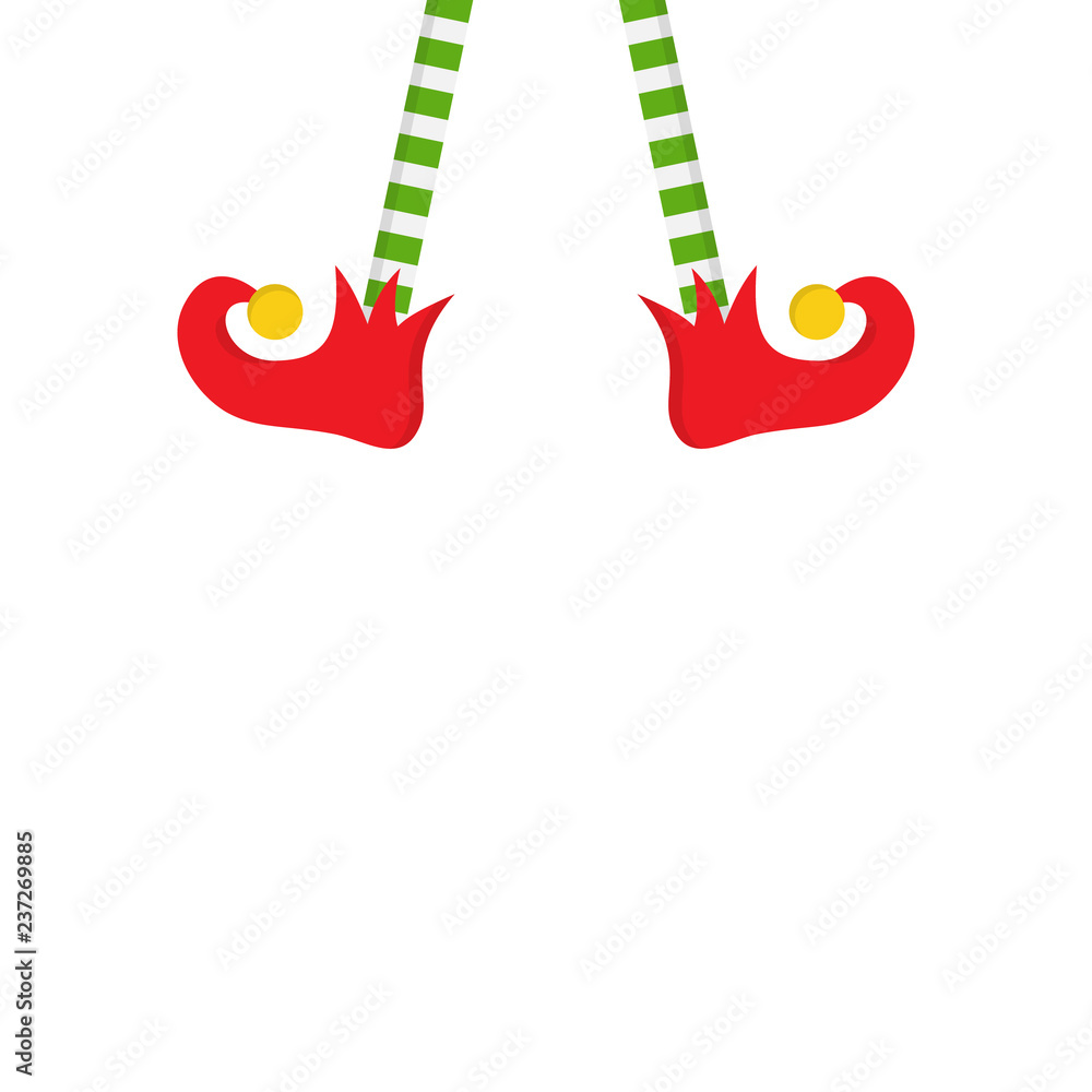 Christmas elf vector illustration icon. Cute green and white striped legs and red elf shoes with jingle bell. Isolated. Christmas elf vector illustration icon. Cute green and white striped legs and red elf shoes with jingle bell. Isolated.
