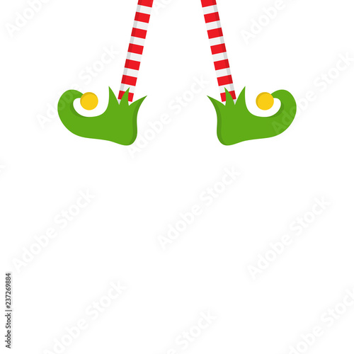 Christmas elf vector illustration icon. Cute red and white striped legs and green elf shoes with jingle bell. Isolated.