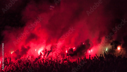 Football fans lit up the lights, flares and smoke bombs