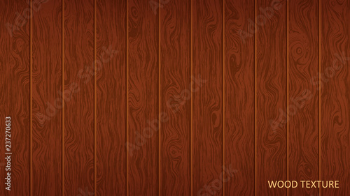 Dark brown wooden board. Woody oak texture. The form of parquet, laminate flooring, furniture. Grunge colored wood background. Vector illustration. Template for design decoration.