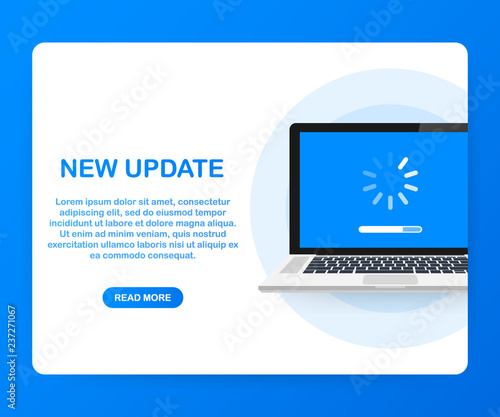 System software update, data update or synchronize with progress bar on the screen. Vector Illustration