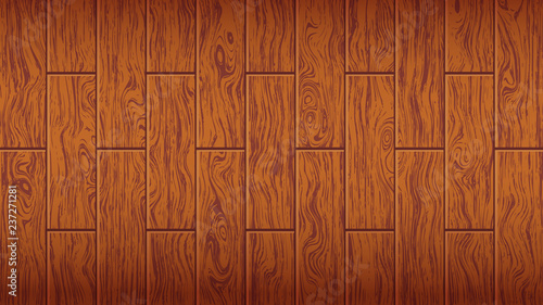 Woody oak texture. Dark brown wooden board. The form of parquet, laminate flooring, furniture. Grunge colored wood background. Vector illustration. Template for design decoration...