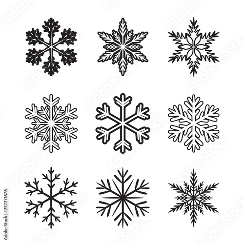 Winter set of black isolated nine icon. Vector Illustration.