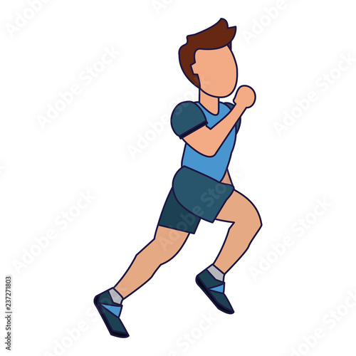 Fitness man running blue lines