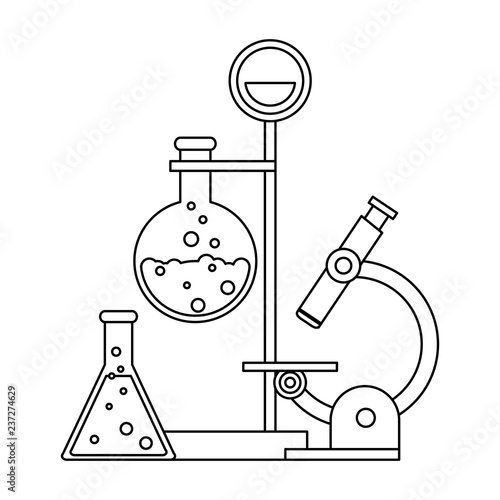 Science experiments and investigation black and white