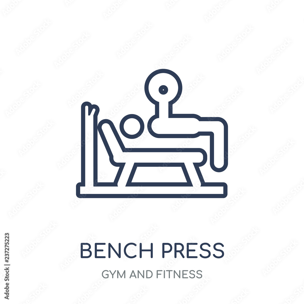 Bench press icon. Bench press linear symbol design from Gym and Fitness collection. Bench press icon. Bench press linear symbol design from Gym and Fitness collection.