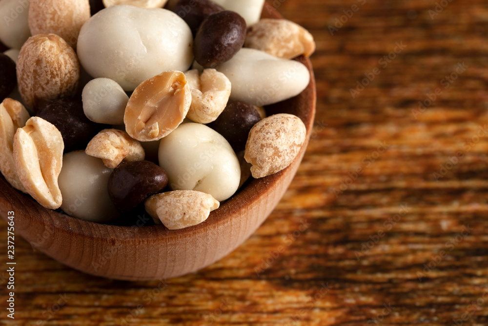 Wooden Bowl Filled with Healthy Trail Mix Wooden Bowl Filled with Healthy Trail Mix