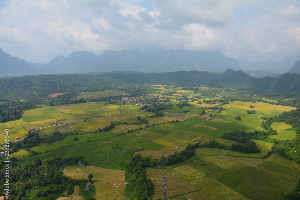 Panorama Pha Ngern Vang Vieng Laos - Viewpoint Mountains Panorama Pha Ngern Vang Vieng Laos - Viewpoint Mountains