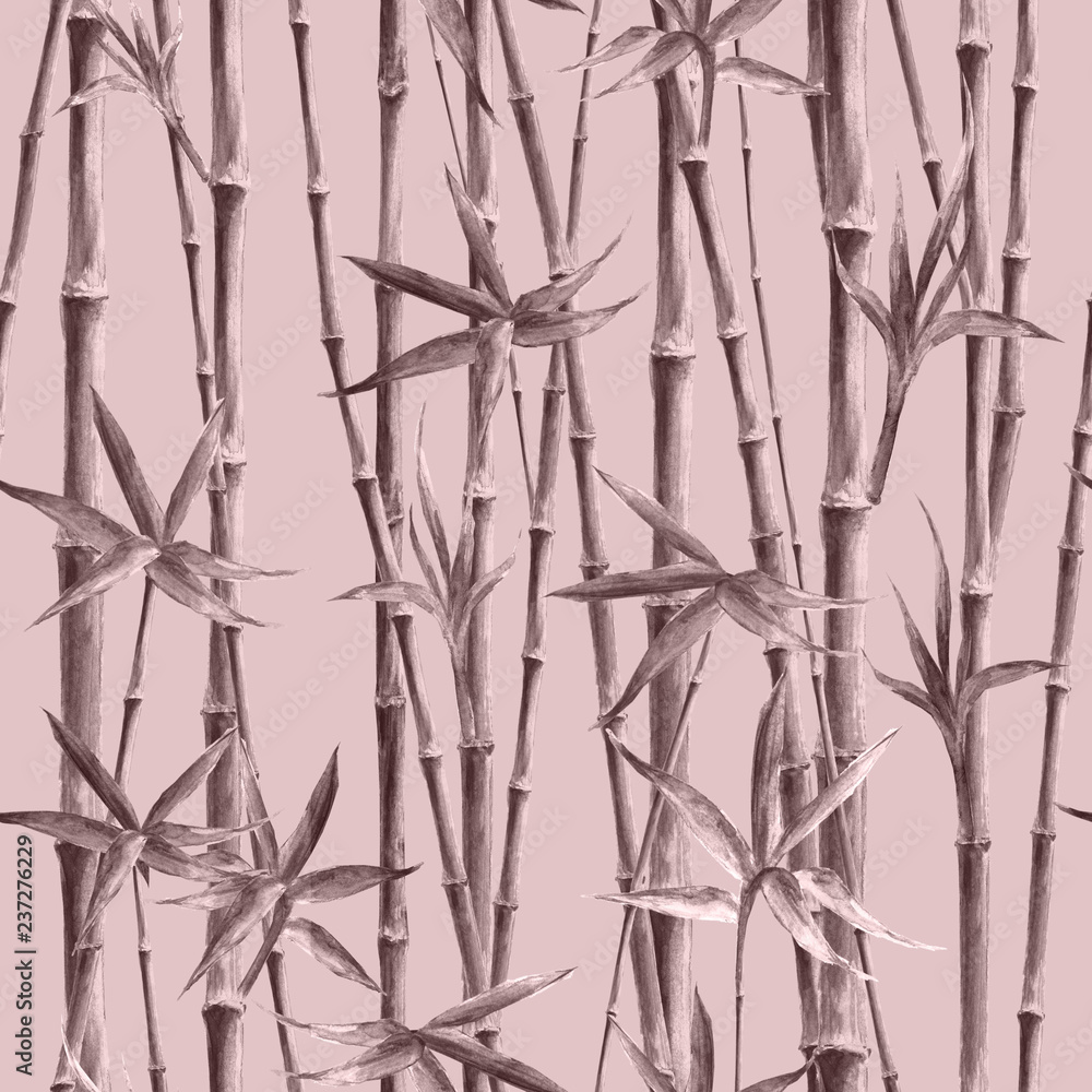 Naklejka Bambusowa akwarela wywodzi się i pozostawia wzór na różowym tle