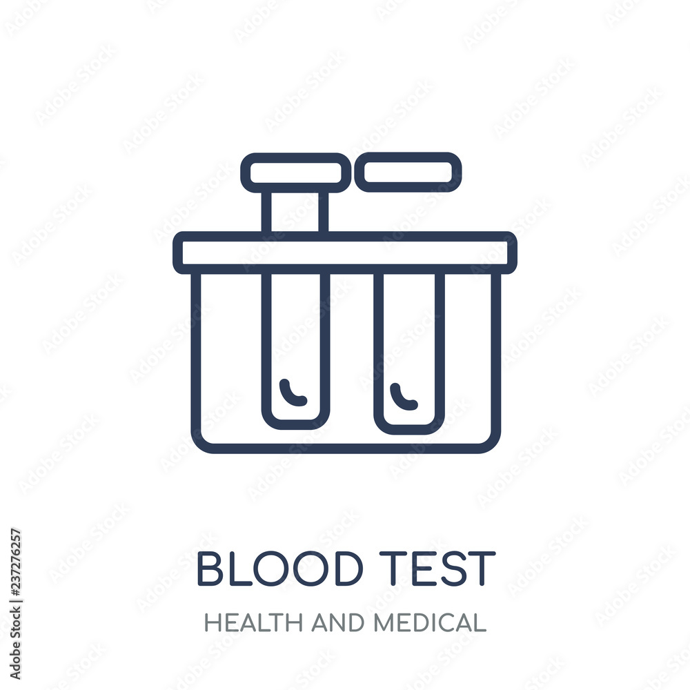 Blood test icon. Blood test linear symbol design from Health and Medical collection. Blood test icon. Blood test linear symbol design from Health and Medical collection.