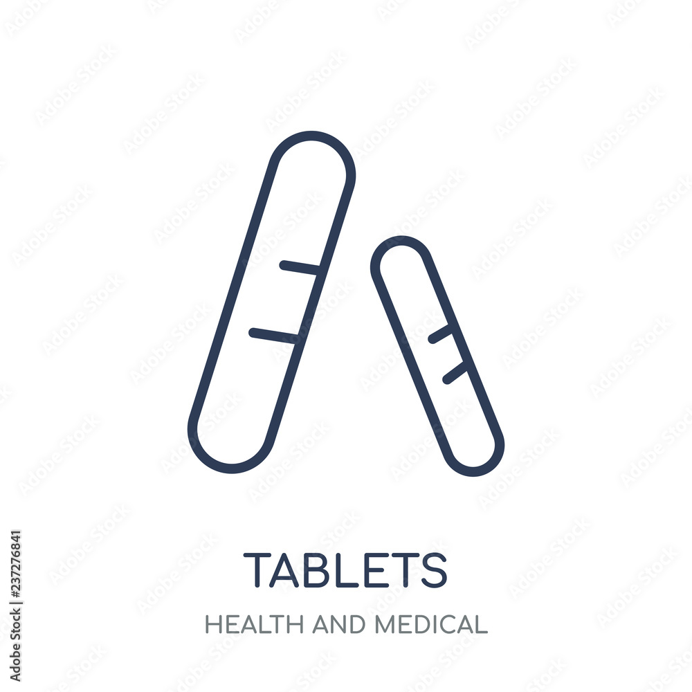 Tablets icon. Tablets linear symbol design from Health and Medical collection. Tablets icon. Tablets linear symbol design from Health and Medical collection.