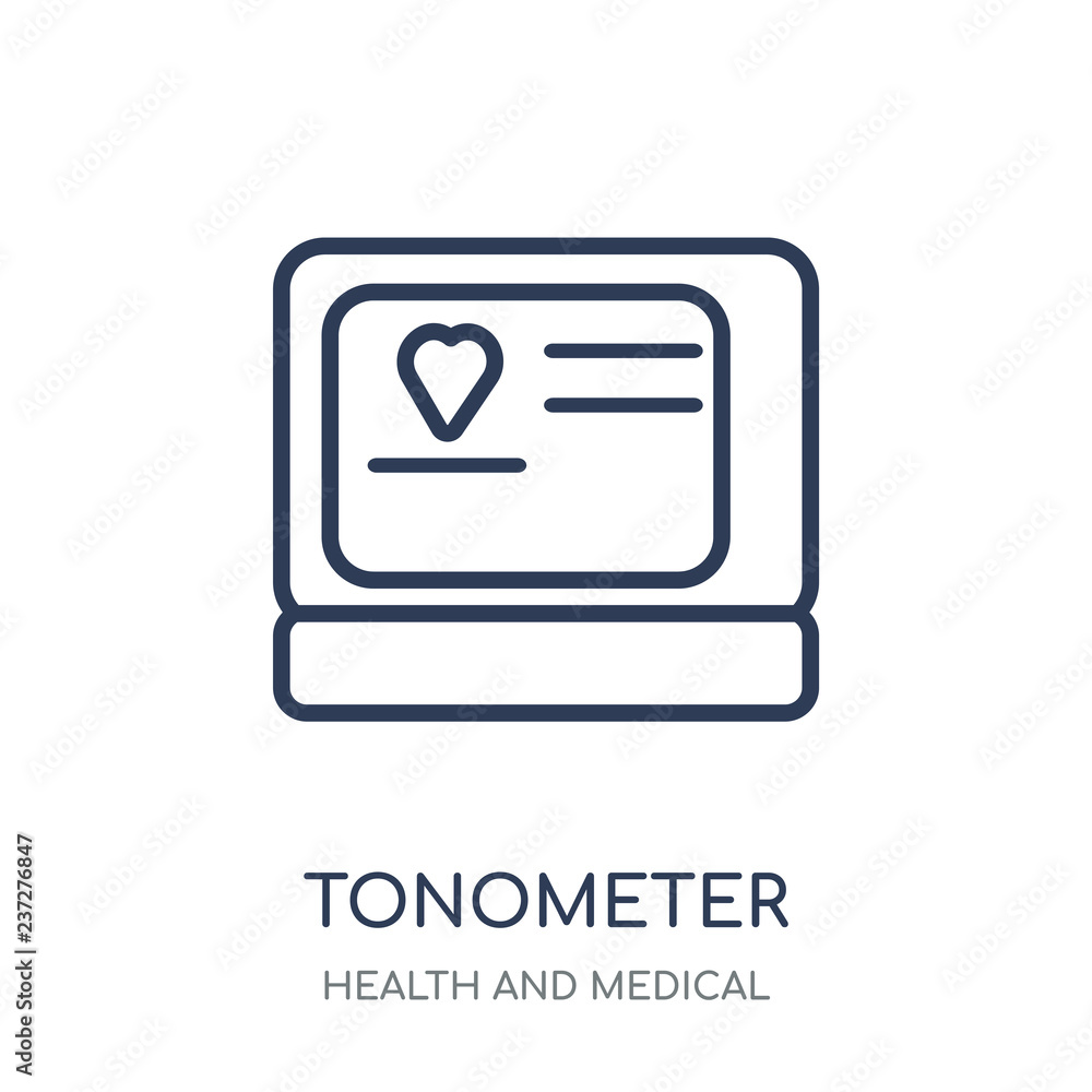 Tonometer icon. Tonometer linear symbol design from Health and Medical collection. Tonometer icon. Tonometer linear symbol design from Health and Medical collection.