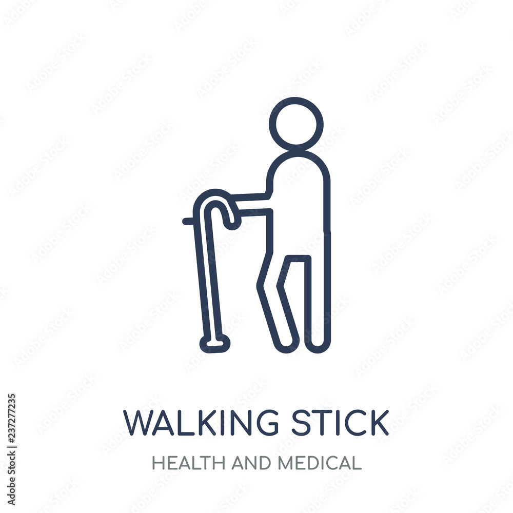 Walking stick icon. Walking stick linear symbol design from Health and Medical collection. Walking stick icon. Walking stick linear symbol design from Health and Medical collection.