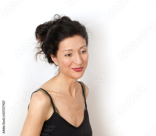 Preetty brunette woman smiling portrait on white background