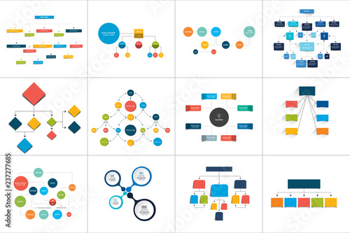 Fowcharts schemes, diagrams. Mega set. Simply color editable. Infographics elements.