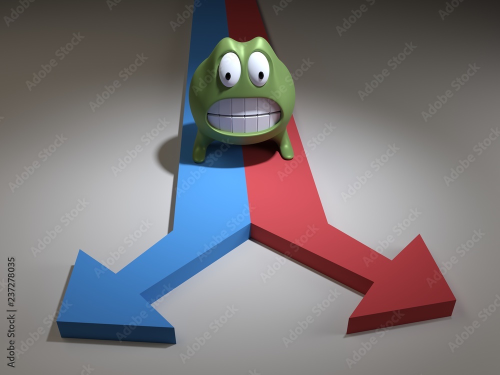 Cartoon Illustration, Fork in the road, diverging paths, indecision  concept. Cute Little Green Frog Character nervous about choosing the  correct path. Red/Blue Paths diverging in opposite directions. Stock  Illustration | Adobe Stock