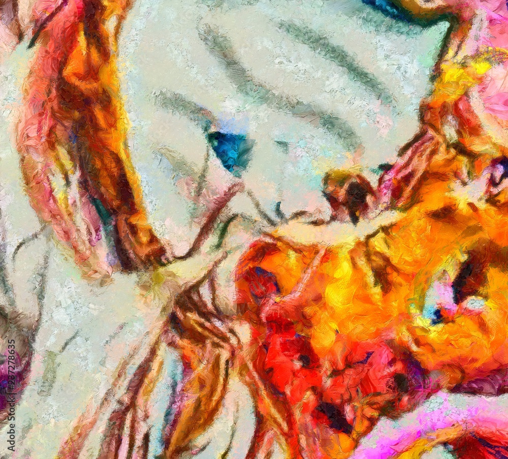 Fototapeta premium Detailed close-up grunge abstract background. Dry brush strokes hand drawn oil painting on canvas texture. Creative pattern for graphic work, web design or wallpaper. Can be use as vintage print.