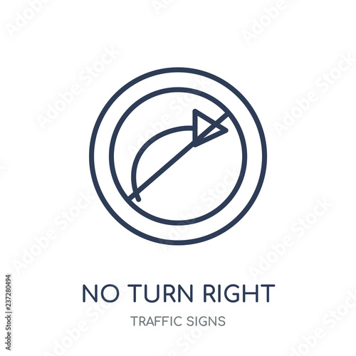 No turn right sign icon. No turn right sign linear symbol design from Traffic signs collection.