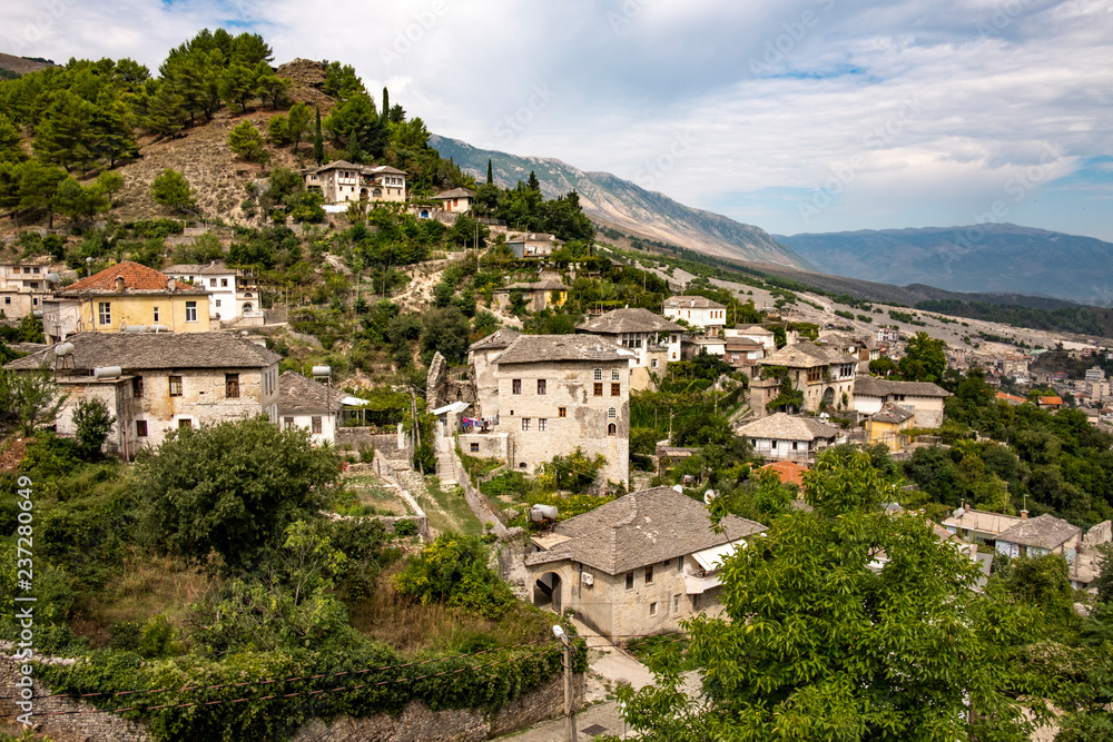A view over town Gjirokaster at the Ali Pasha's fortress (Albania)