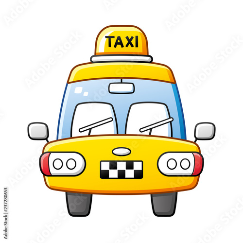 Yellow taxi cab isolated. Front view.