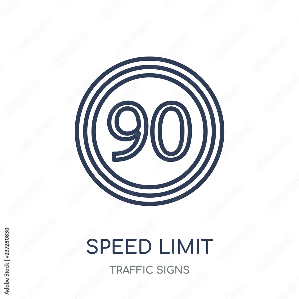 Speed limit sign icon. Speed limit sign linear symbol design from Traffic signs collection. Speed limit sign icon. Speed limit sign linear symbol design from Traffic signs collection.