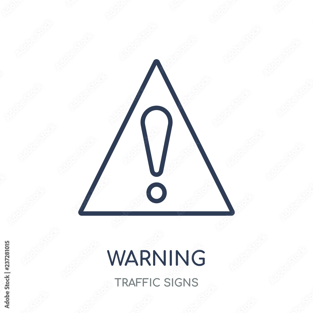 Warning sign icon. Warning sign linear symbol design from Traffic signs collection. Warning sign icon. Warning sign linear symbol design from Traffic signs collection.